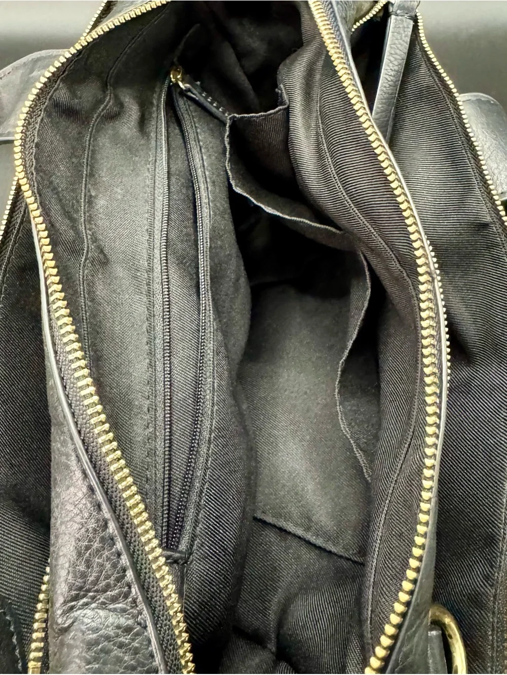 Vince Camuto Black Pebbled Leather Satchel Bag with Gold Hardware - Picture 7 of 8